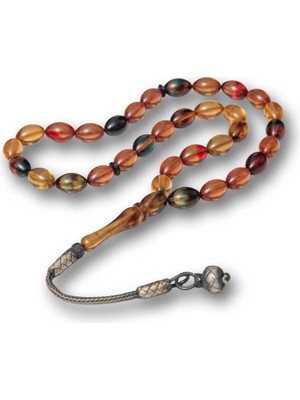 Inure Jewelry Gümüş Top Kazaz Püsküllü Sıkma Kehribar Tesbih