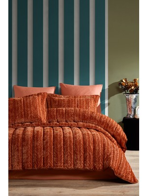 Elart Velvet Comfort Set Uyku Seti Çift Kişilik Kadife 3 Parça (230x220 cm)i Tarçın