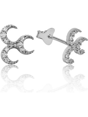 Inure Jewelry Gümüş Üç Hilal Çivili Küpe