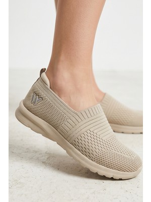 Liarca Cloudwalk Comfort Bej Rahat Günlük Yumuşak Tabanlı 4 Mevsim Trend Kadın Slip-On Sneaker Ayakkabı