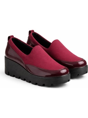 Liarca Bordo Kalın Taban Kadın Günlük Comfort Ayakkabı – Kaymaz Taban