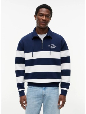 Tommy Hilfiger Lacivert Erkek Çizgili Sweatshirt MW0MW43190DCC_NAUTICAL Block Strıp