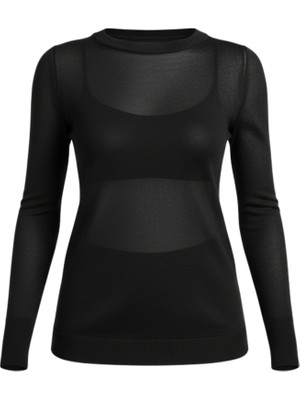 Retrobird Transparan Fit Triko Kazak Kadın Siyah