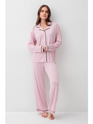 Artış Collection Uzun Kollu Düğmeli Esnek Likralı Viskoz Soft Pijama Takım 18207