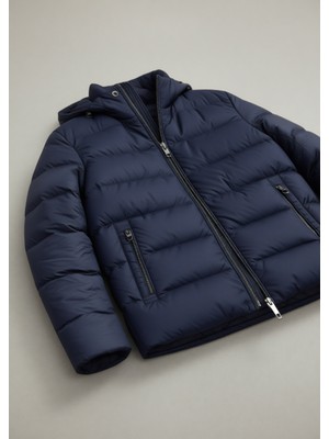 Ramsey Lacivert Regular Fit Kapüşonlu Casual Dokuma Mont