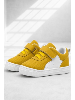 Rakerplus Pup Hakiki Deri Sarı Cırtlı Lastikli Bebek Sneaker