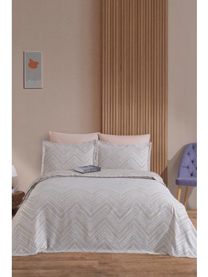 Elart Petra Yatak Örtüsü Takımı Çift Kişilik Keten Görünümlü 3 Parça (240x230 cm) Ekru