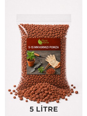 Plant-Home Kırmızı Pomza Taşı 5-15 mm Saksı Drenaj ve Toprak Havalandırma 5 Litre