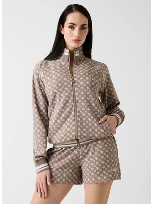 Guess Bej Kadın Dik Yaka Baskılı Sweatshirt V5YQ03KB212-PMQX