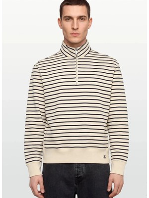 Calvin Klein Jeans Beyaz Erkek Sweatshirt LV04RG261GYAS Ls Ez Strıp Premtery