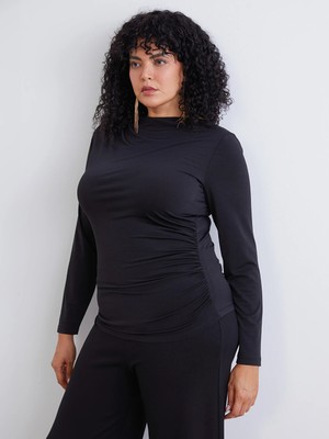 Lc Waikiki Yeni Sezon Büyük Beden Dik Yaka Büzgülü Kadın Body