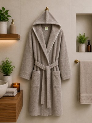 MySoft Home Bornoz Bukle Organik Kumaş Kapüşonlu  %100 Pamuk