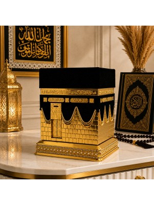 Vien Home Lüks Kabe Tasarımlı Kadife Kapaklı Kur'an-I Kerim Kutusu – Poliester Dekoratif Hediye Seti (21 Cm)