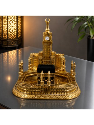 Vien Home Lüks Kabe ve Mescid-I Haram Saat Kuleli Dekoratif Masa Saati – Poliester Islami Biblo (26 Cm)