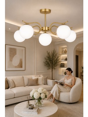 Esslight Alara 5’li eskitme Plafonyer Beyaz Camlı Avize Salon Mutfak Yatak Odası