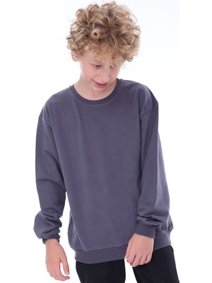 Zuzunga Unisex Basic Düz Antrasit Renk %100 Pamuk Sweatshirt (2-11 Yaş)