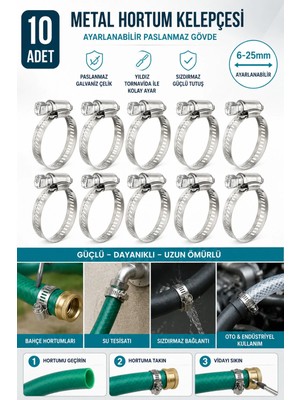 Binbirreyon Hortum Kelepçesi 10 Adet Hortum Kelepçesi Seti 6-25MM Galvanizli Çelik Hortum Bağlantısı AE117