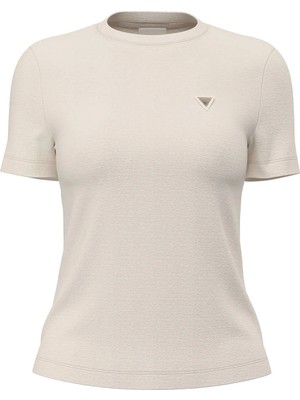 Guess Ekru Kadın Bisiklet Yaka Slim Fit T-Shirt V6RI17KD741-G6K5
