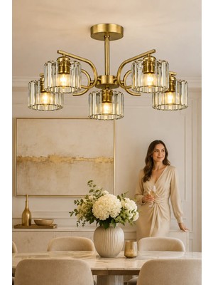 Esslight Asel 5 Li Eskitme Kristal Taşlı Salon Mutfak Yatak Odası Avize