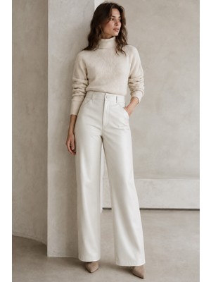 Madmext Bej Deri Basic Kadın Pantolon MG1316