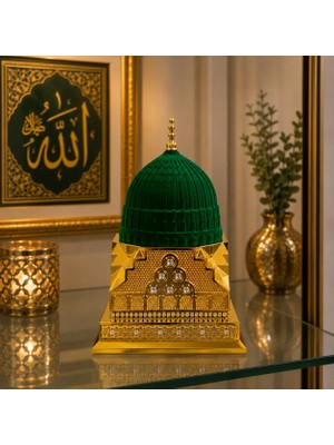 Vien Home Mescid-I Nebevi Yeşil Kubbe Dekoratif Biblo – Kadife Dokulu Poliester Masa Üstü Dekor (18 Cm)