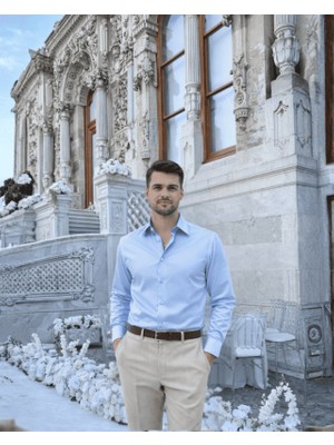 Beystil Slim Fit Buz Mavisi Saten Gömlek