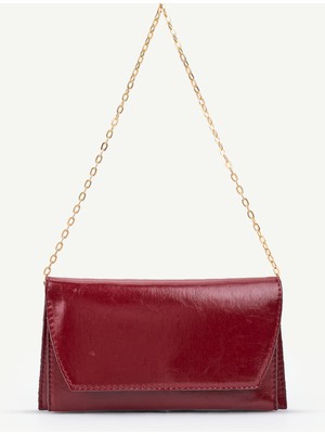 SHAKA Bordo SHK350 Zincir Askılı,mıknatıslı,3 Bölmeli,kadın Abiye ve Ctutch,el ve Omuz Çantası
