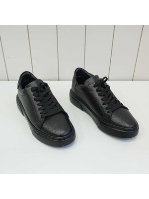 Beystil Hakiki Deri Bağcıklı Sneaker Siyah Erkek Ayakkabı
