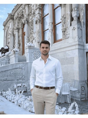 Beystil Slim Fit Beyaz Saten Gömlek
