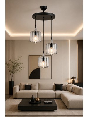 Esslight Ezgi 3’lü Sarkıt Avize Kristal Taşlı Modern Salon Yemek Odası Aydınlatma