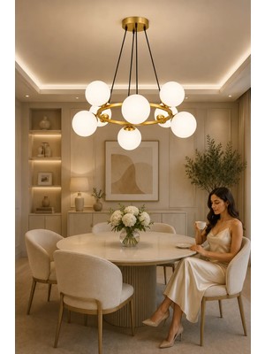 Esslight Kayra 8’li Eskitme Beyaz Camlı Modern Salon Mutfak Yatak Odası Avizesi