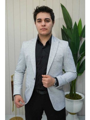 Beystil Sivri Yaka Lacivert Kırçıllı Blazer Ceket Garcia - Slim Fit