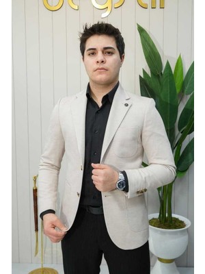Beystil Mono Yaka Bej Ceket 336 - Slim Fit