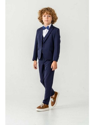 Beystil Sivri Yaka Lacivert Çocuk Takım Elbise Set -Slim Fit