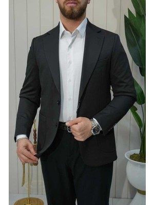 Beystil Mono Yaka Siyah Ceket 53294 - Slim Fit