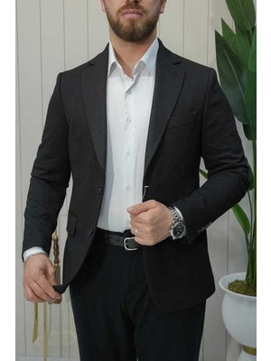 Beystil Mono Yaka Siyah Ceket 53293 - Slim Fit