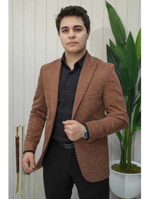 Beystil Sivri Yaka Kırçıllı Açık Kahve Ceket Eylül- Slim Fit