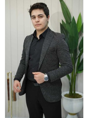 Beystil Sivri Yaka Kırçıllı Siyah Ceket Lyon - Slim Fit