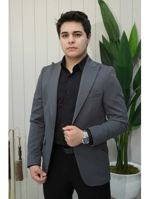 Beystil Sivri Yaka Füme Ceket Petek - Slim Fit