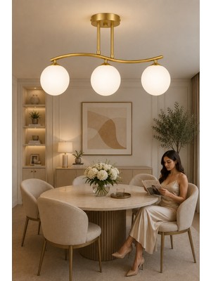 Esslight Maral 3’lü Eskitme Beyaz Camlı Modern Salon Mutfak Yatak Odası Avizesi