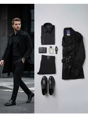 Beystil Erkek Siyah Slim Fit Keten Pantolon