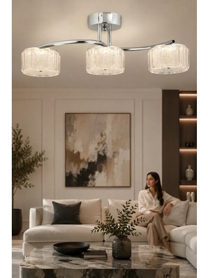 Esslight Mercan 3’lü Sıralı Şeker Camlı 3 Işık Mod’lu Modern Salon Mutfak Yatak Odası Led Avizesi