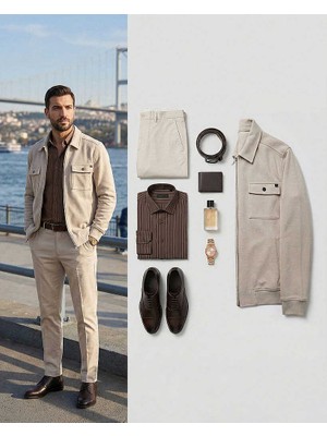 Beystil Erkek Kahverengi Çizgili Gömlek 2434 - Slim Fit