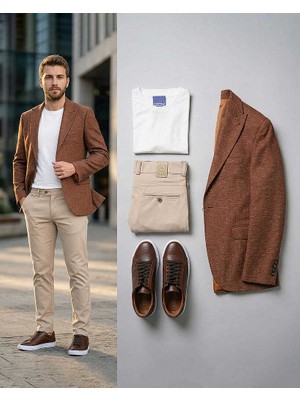Beystil Erkek Bej Slim Fit Keten Pantolon