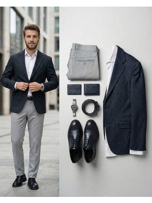 Beystil Erkek Açık Gri Slim Fit Keten Pantolon