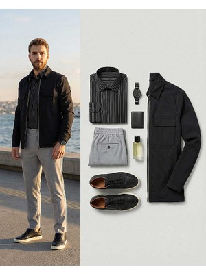 Beystil Erkek Siyah Çizgili Gömlek 2434 - Slim Fit