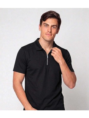 Beystil Erkek Siyah Slim Fit Yarım Fermuarlı T-Şhirt 263471