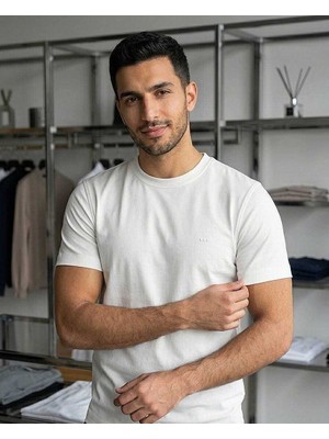 Beystil Erkek Beyaz Bisiklet Yaka T-Şhirt 243413