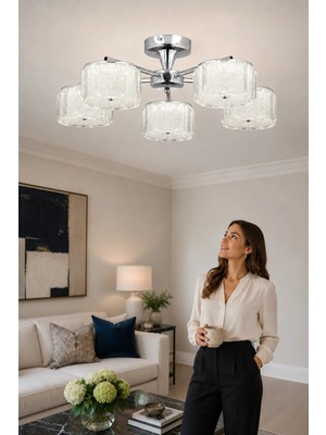 Esslight Mercan 5’li 3 Renk Işık Özellikli Led'li Modern Salon Mutfak Yatak Odası Avizesi
