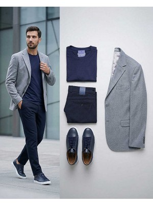 Beystil Erkek Lacivert Slim Fit Keten Pantolon